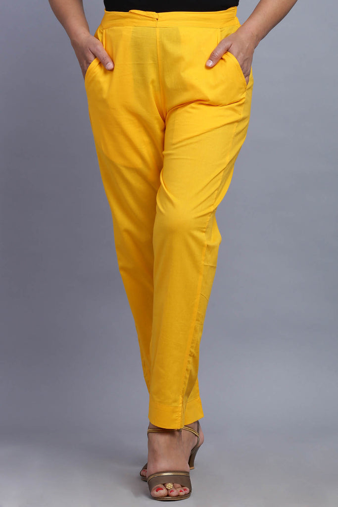 Cotton Cigarette Pants in yellow color