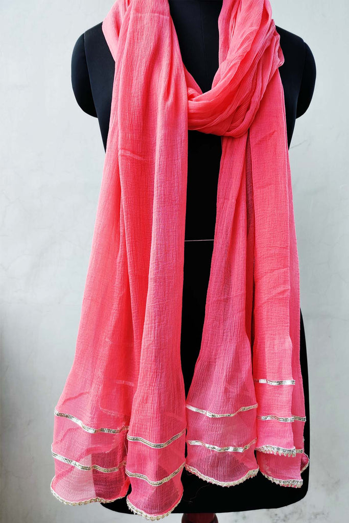 Pink Chiffon Dupatta with gota borders