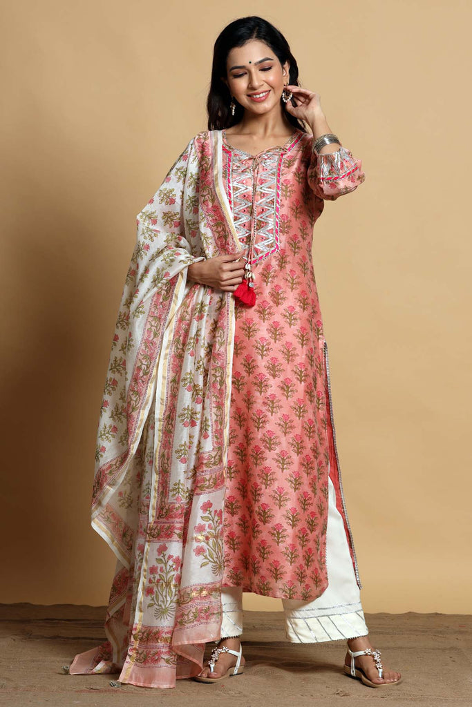 Hand block printed Chanderi dupatta