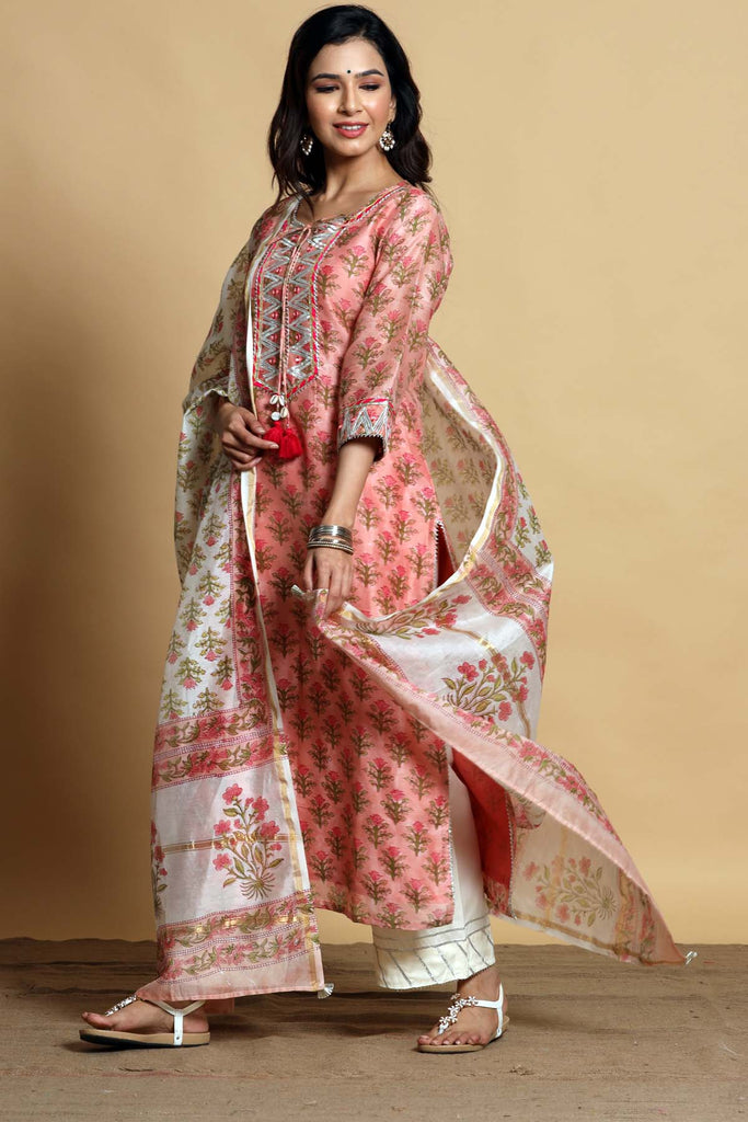 Hand block printed Chanderi dupatta