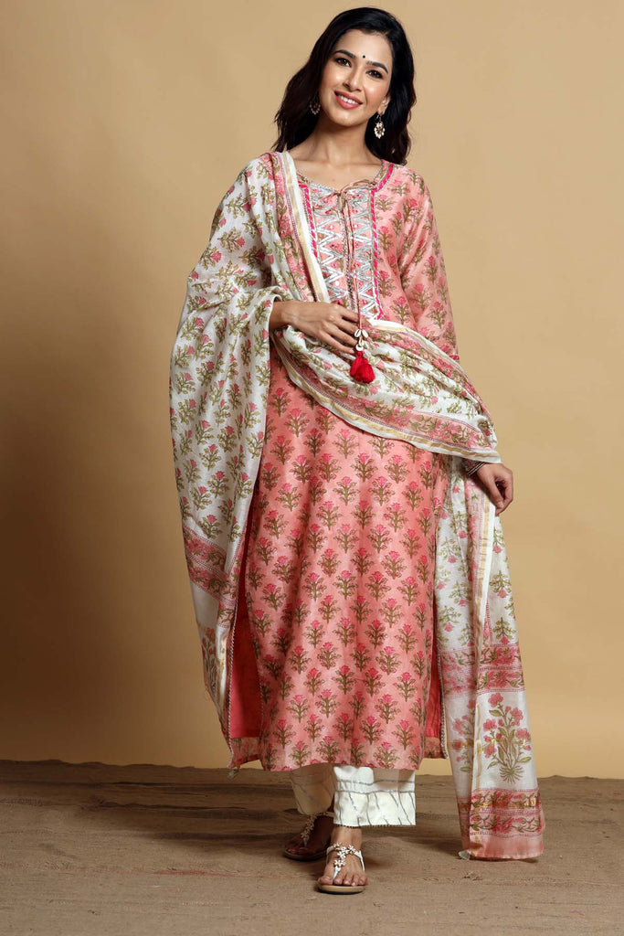Hand block printed Chanderi dupatta