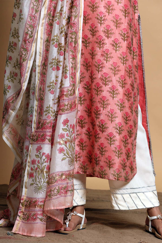 Hand block printed Chanderi dupatta
