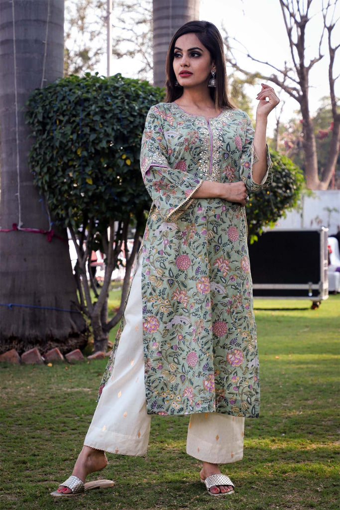 Mehendi Green Straight fit Kurta
