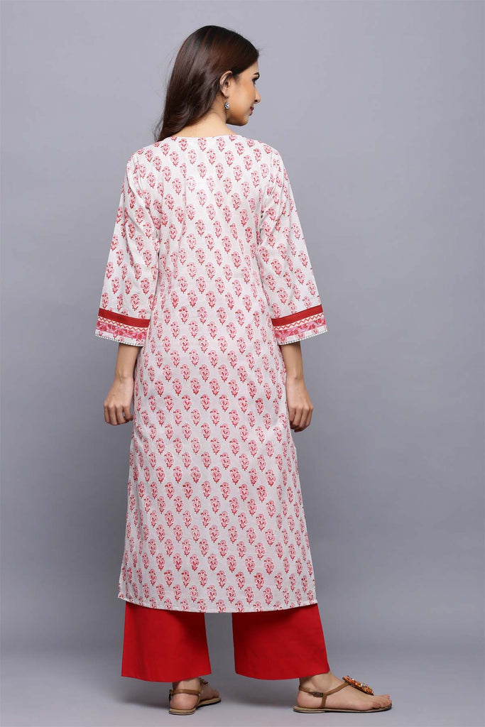 Straight Fit Red hand block print Kurta