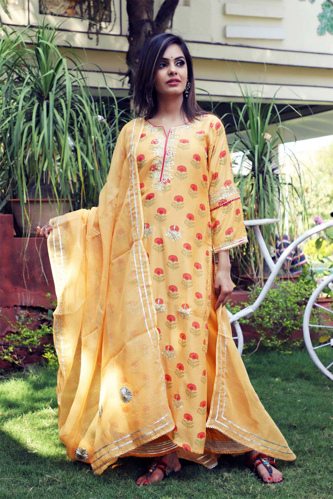 Straight fit long kurta in Peach Orange Modaal Silk