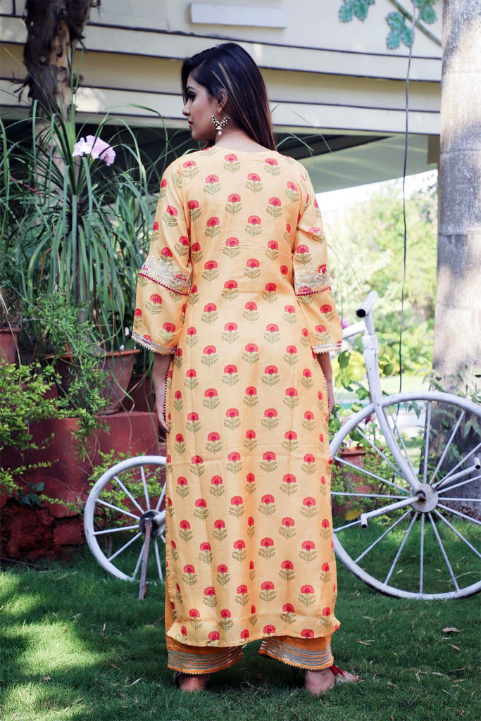 Straight fit long kurta in Peach Orange Modaal Silk