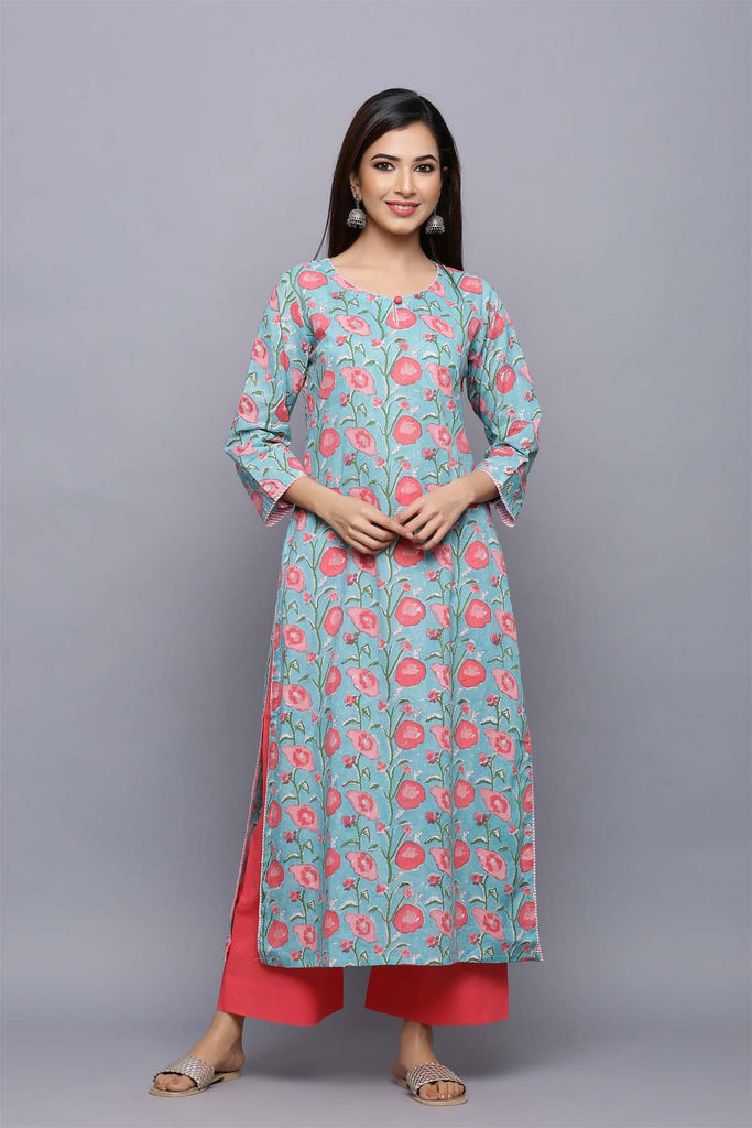Straight fit Kurta in aqua blue color