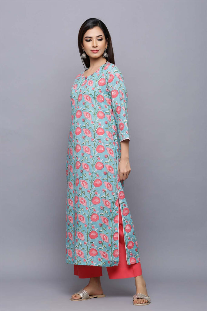 Straight fit Kurta in aqua blue color