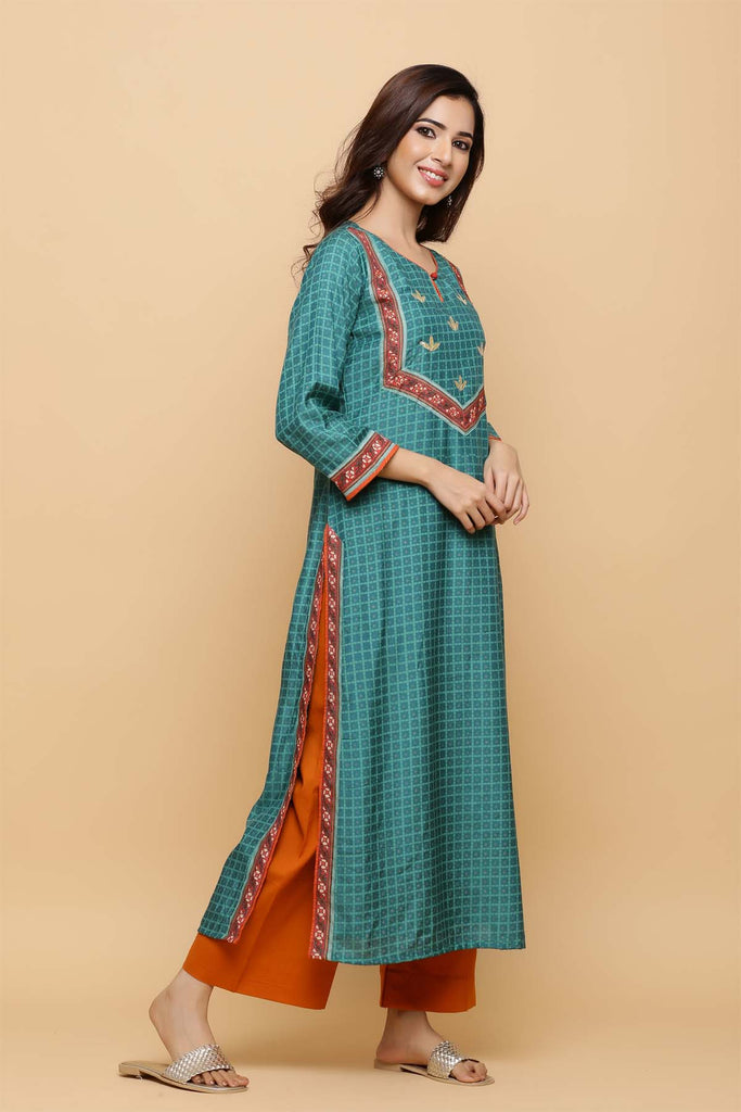 Straight fit kurta in pine green Moodal silk