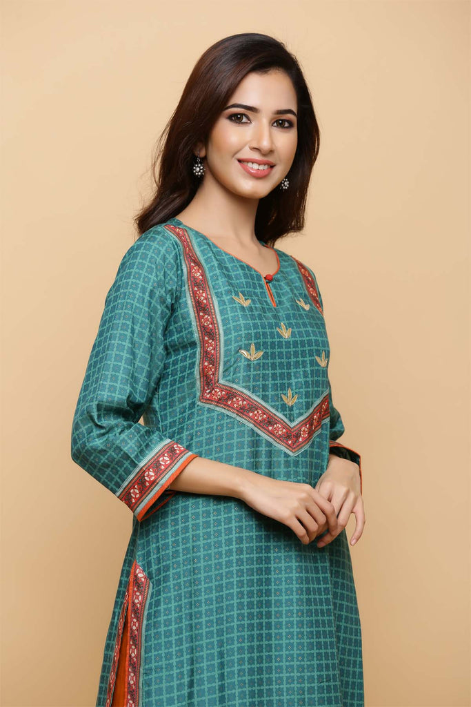Straight fit kurta in pine green Moodal silk