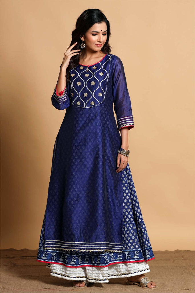 Royal Blue / double layered Chanderi kurta