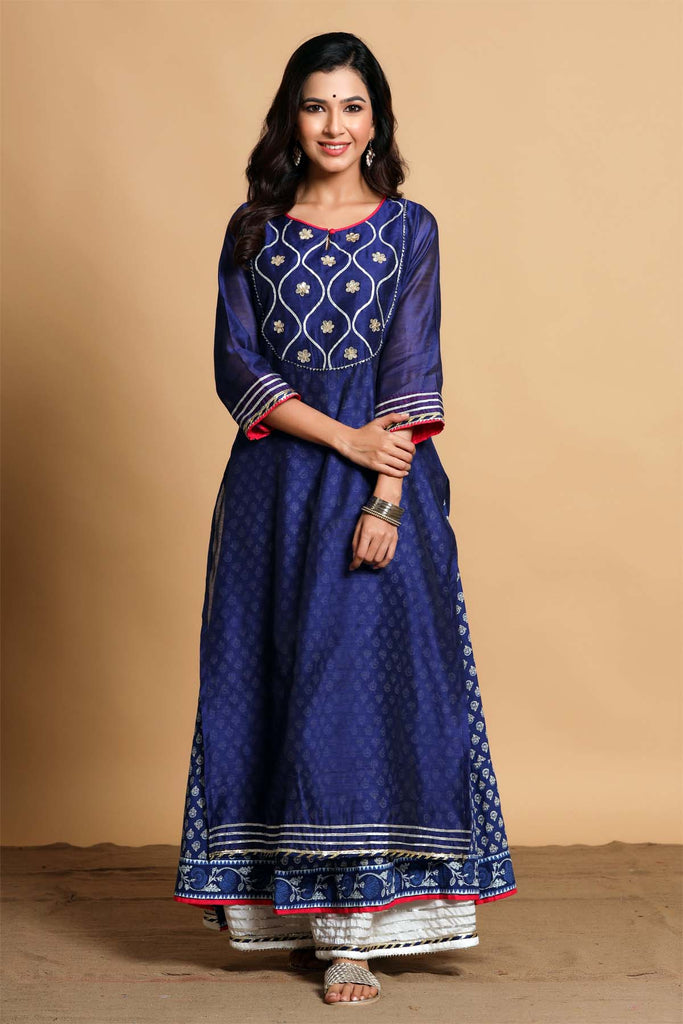Royal Blue / double layered Chanderi kurta