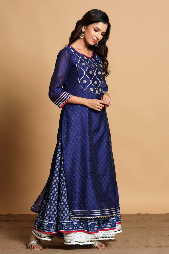 Royal Blue / double layered Chanderi kurta