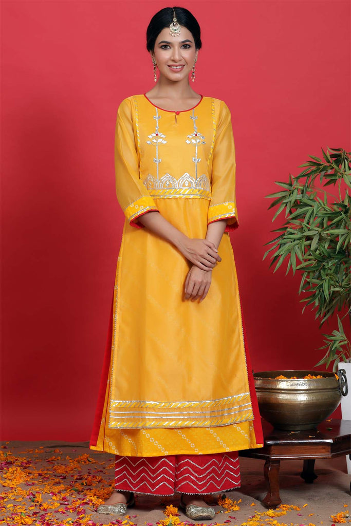 Chanderi double layer kurta in mango yellow