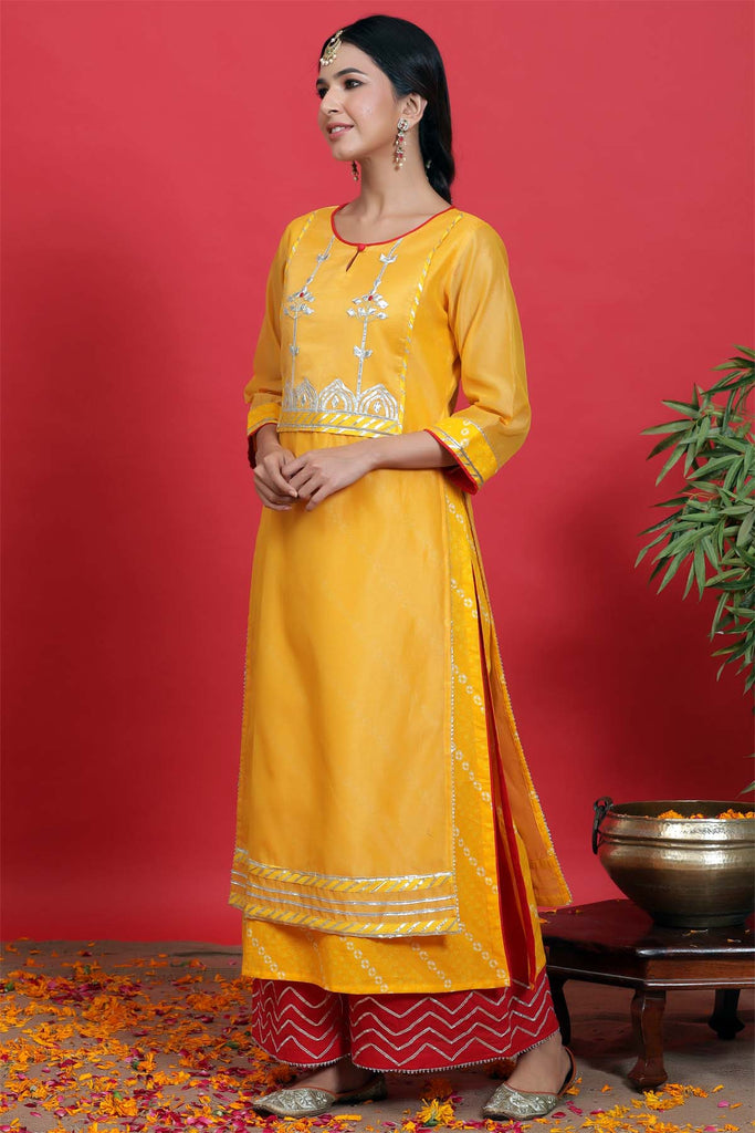 Chanderi double layer kurta in mango yellow