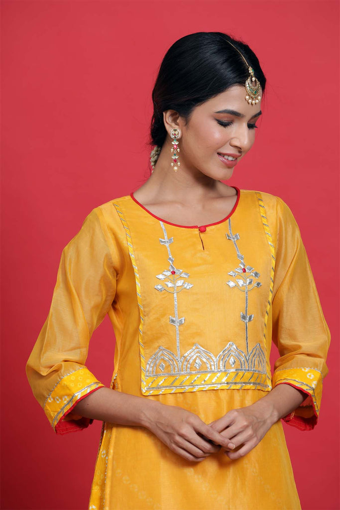 Chanderi double layer kurta in mango yellow