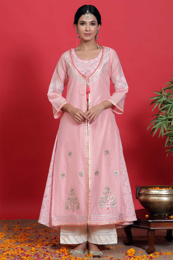 Chanderi double layer kurta in Pink color