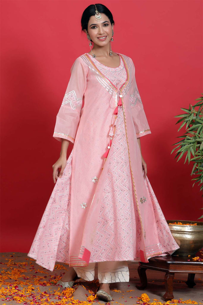 Chanderi double layer kurta in Pink color