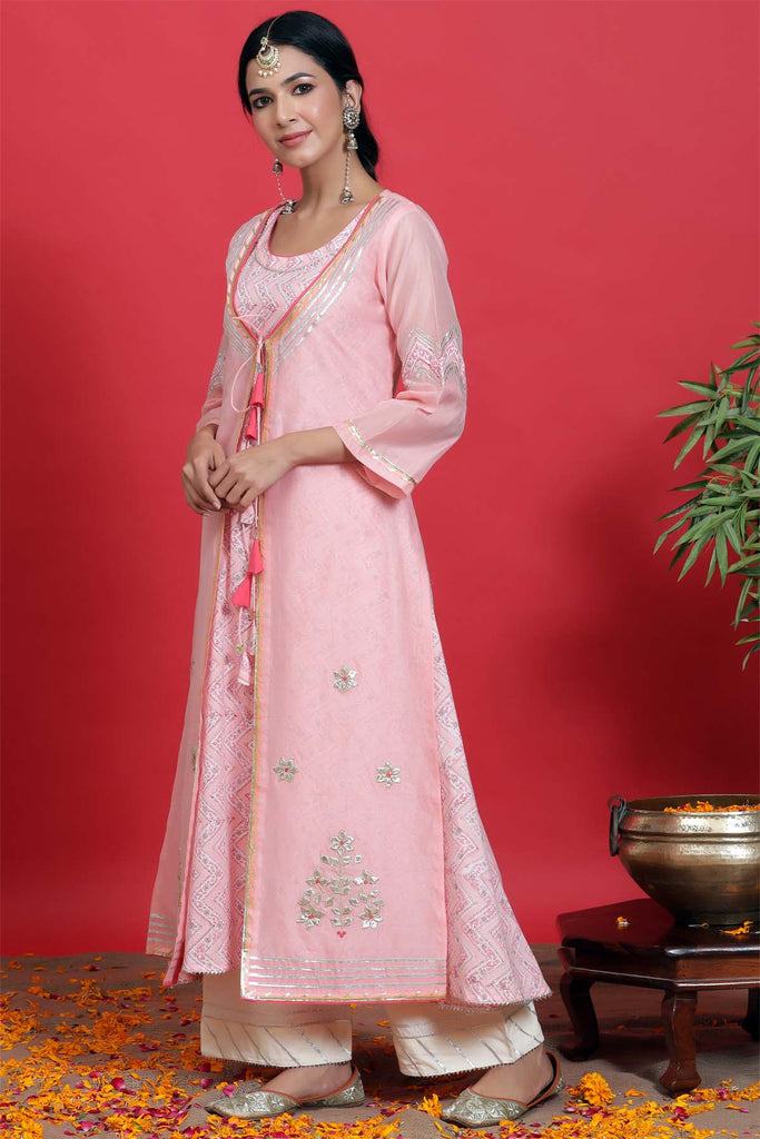 Chanderi double layer kurta in Pink color