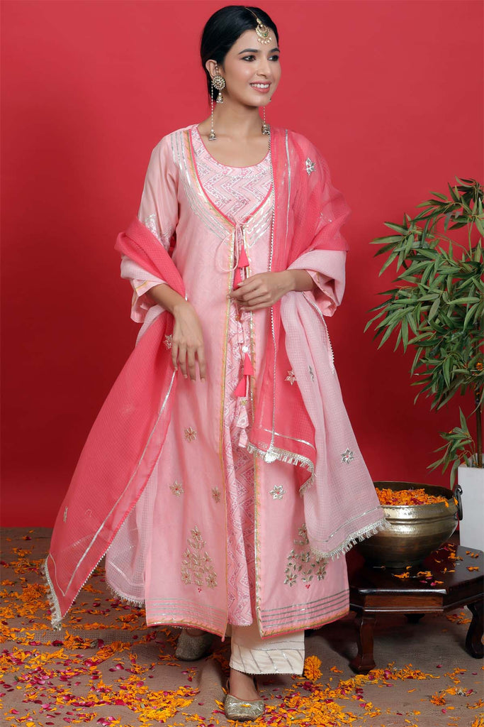 Chanderi double layer kurta in Pink color