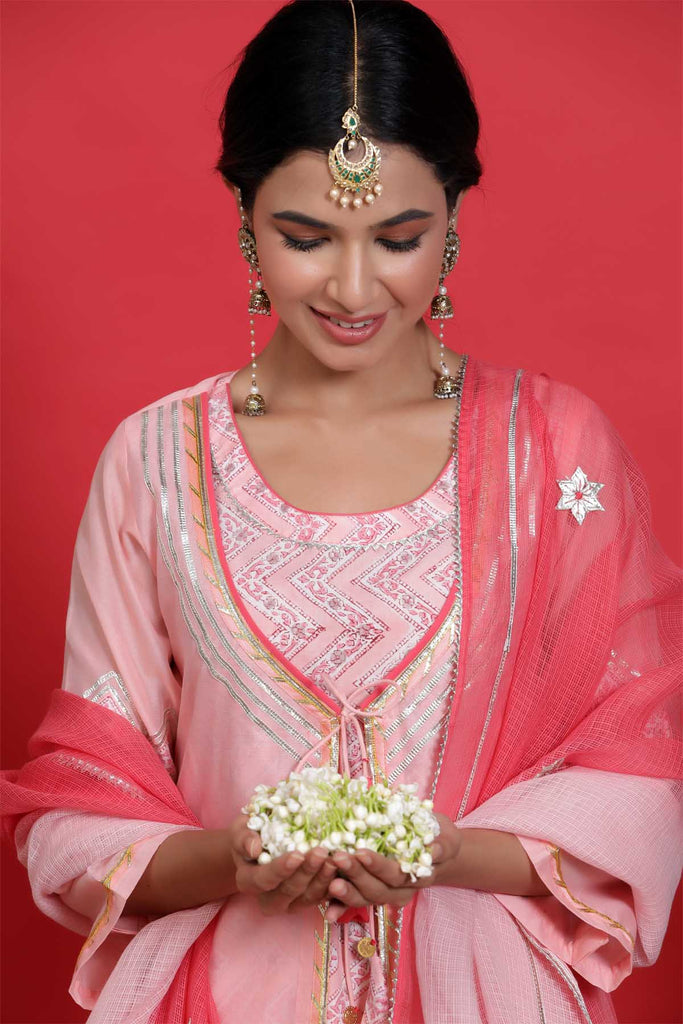 Chanderi double layer kurta in Pink color