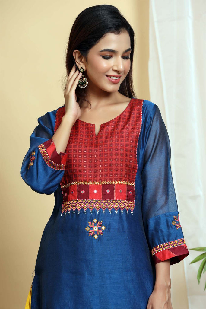 Straight fit Chanderi kurta in bluberry color