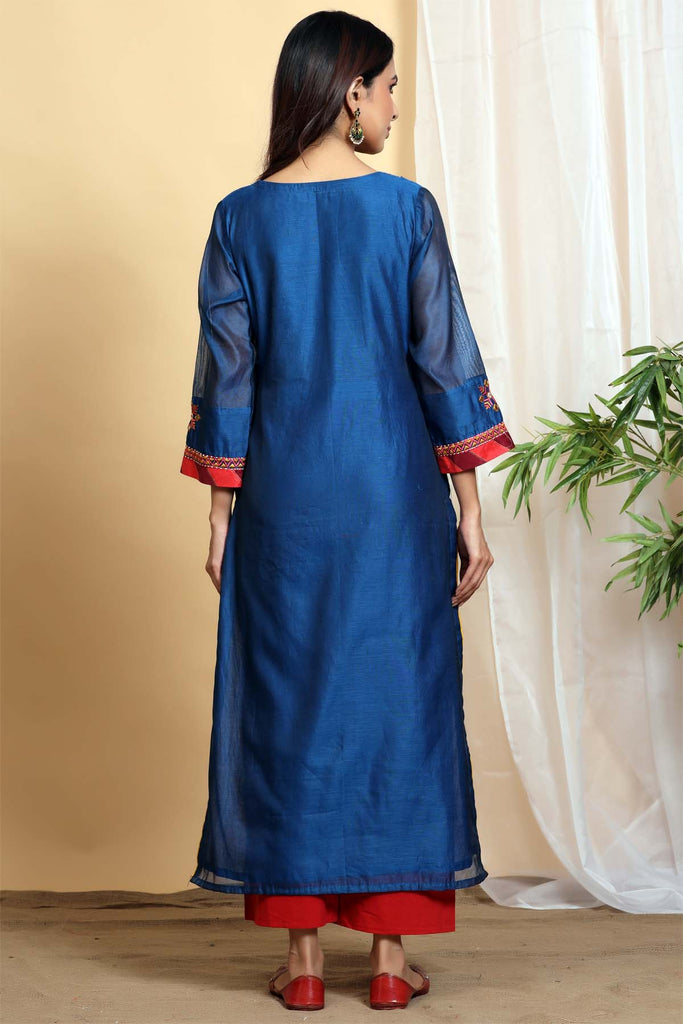 Straight fit Chanderi kurta in bluberry color