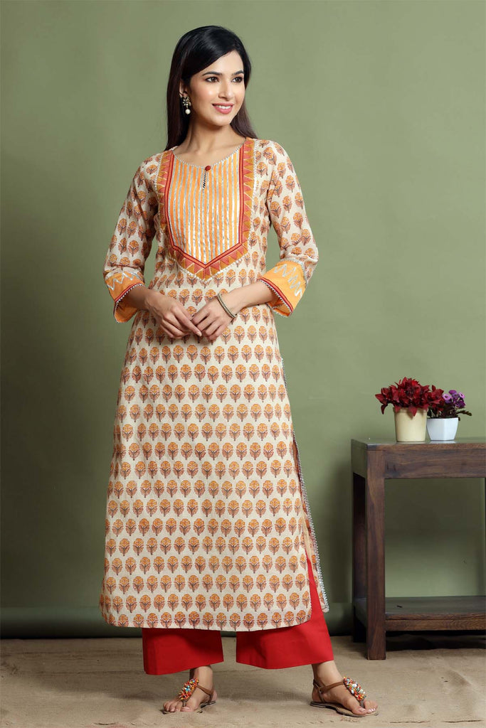 Straight fit chanderi kurta in tortilla brown color