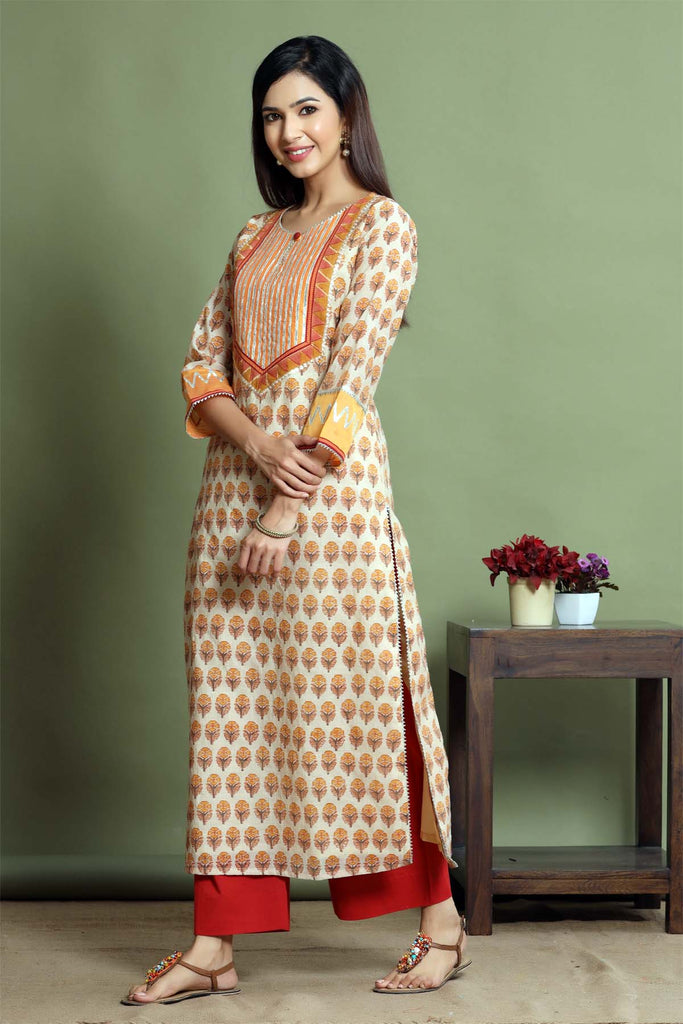 Straight fit chanderi kurta in tortilla brown color