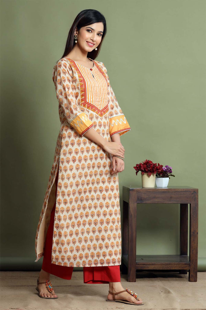 Straight fit chanderi kurta in tortilla brown color