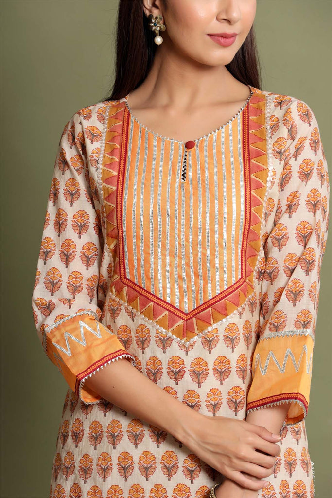 Straight fit chanderi kurta in tortilla brown color