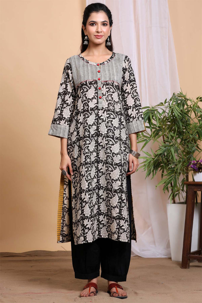 Bagru print kurta in black color