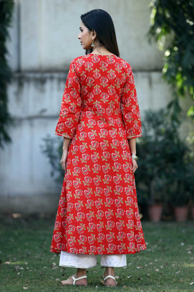 Red color Aline kurta in kalidaar style