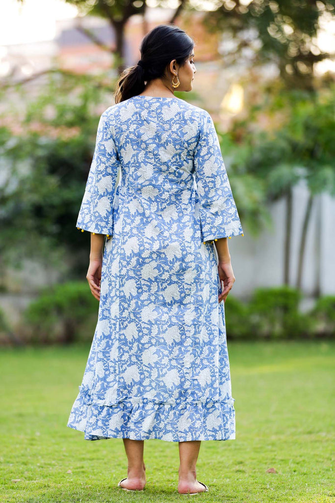Floral Print Dress In Sky Blue Color