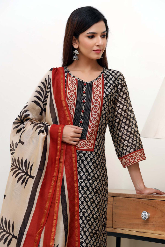 Straight Fit Short Length Chanderi Kurta In Bagru Print