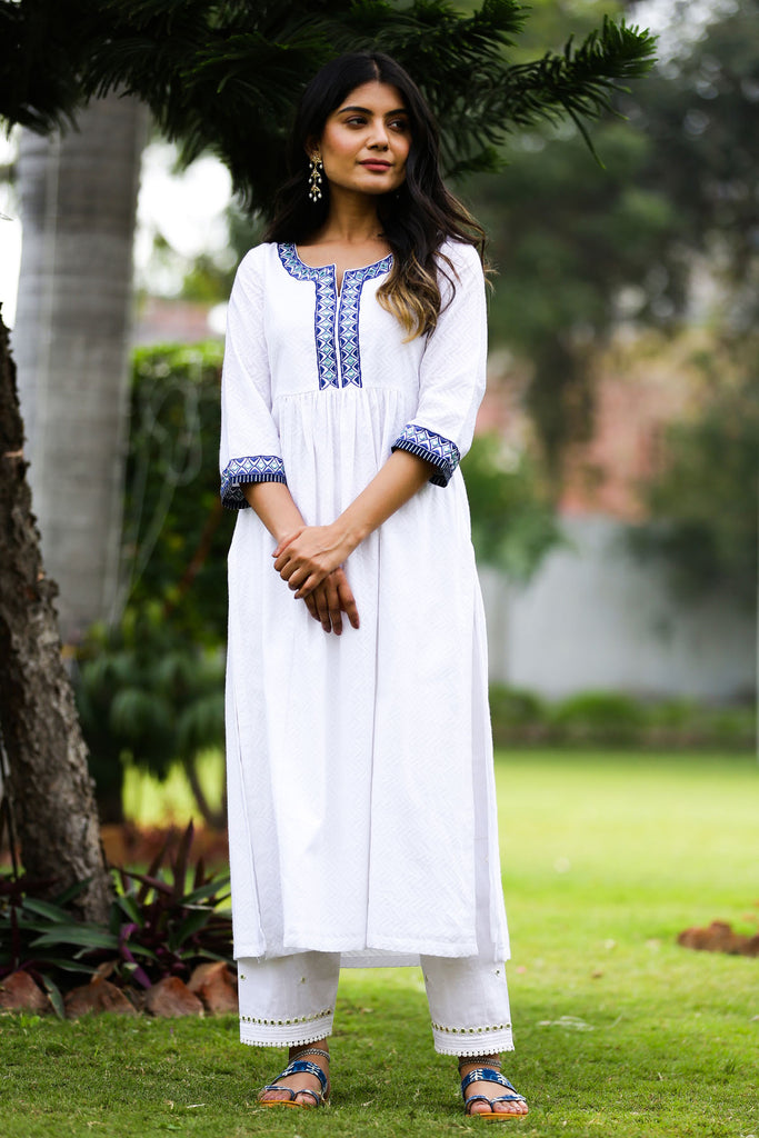 White A-Line Kurta In Dobi Cotton