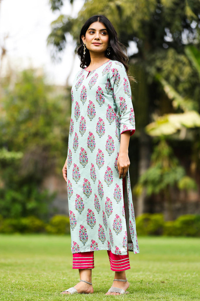 Straight Fit Hand Block Print Kurta In Modaal Silk Fabric