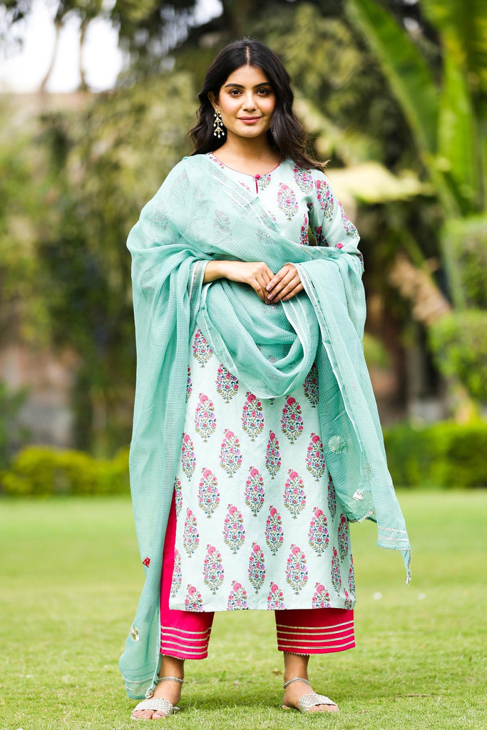 Straight Fit Hand Block Print Kurta In Modaal Silk Fabric