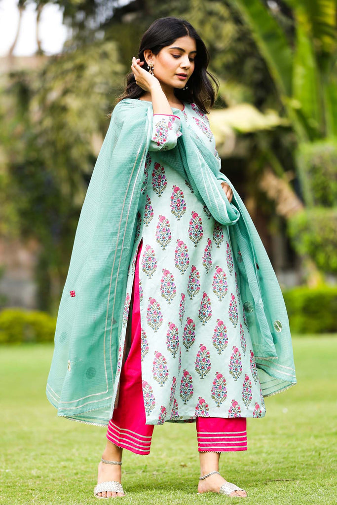 Straight Fit Hand Block Print Kurta In Modaal Silk Fabric