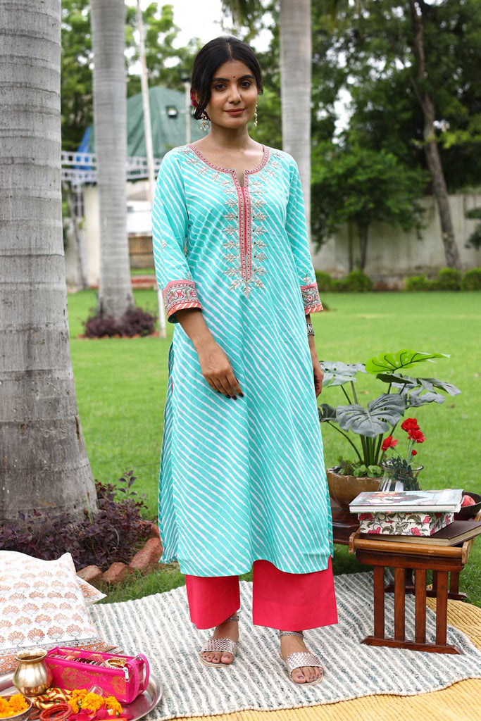 Green Leheriya Straight fit Kurta