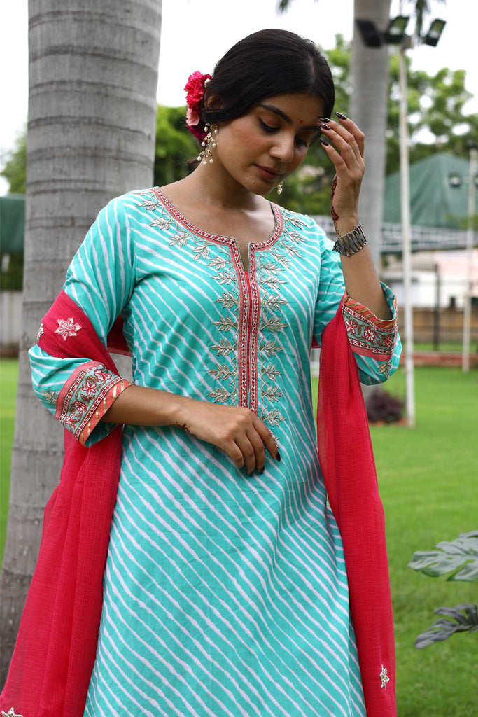 Green Leheriya Straight fit Kurta