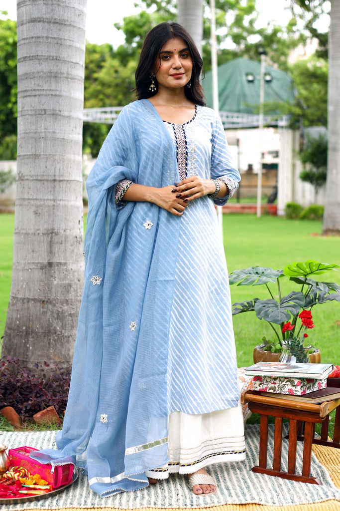 Grey Leheriya Straight Fit Kurta