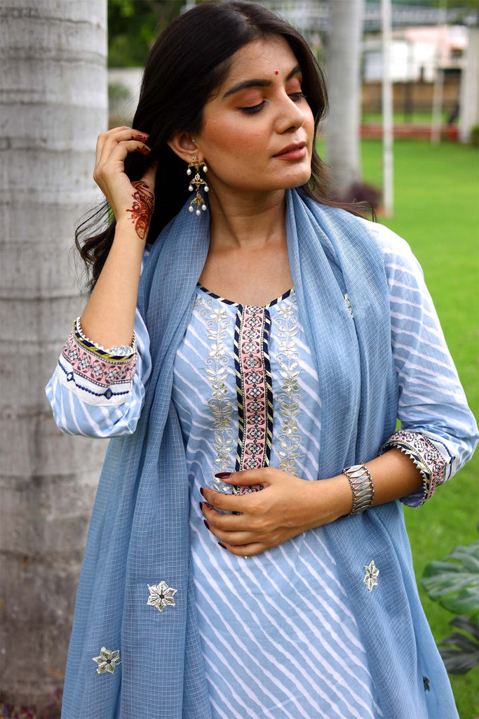 Grey Leheriya Straight Fit Kurta