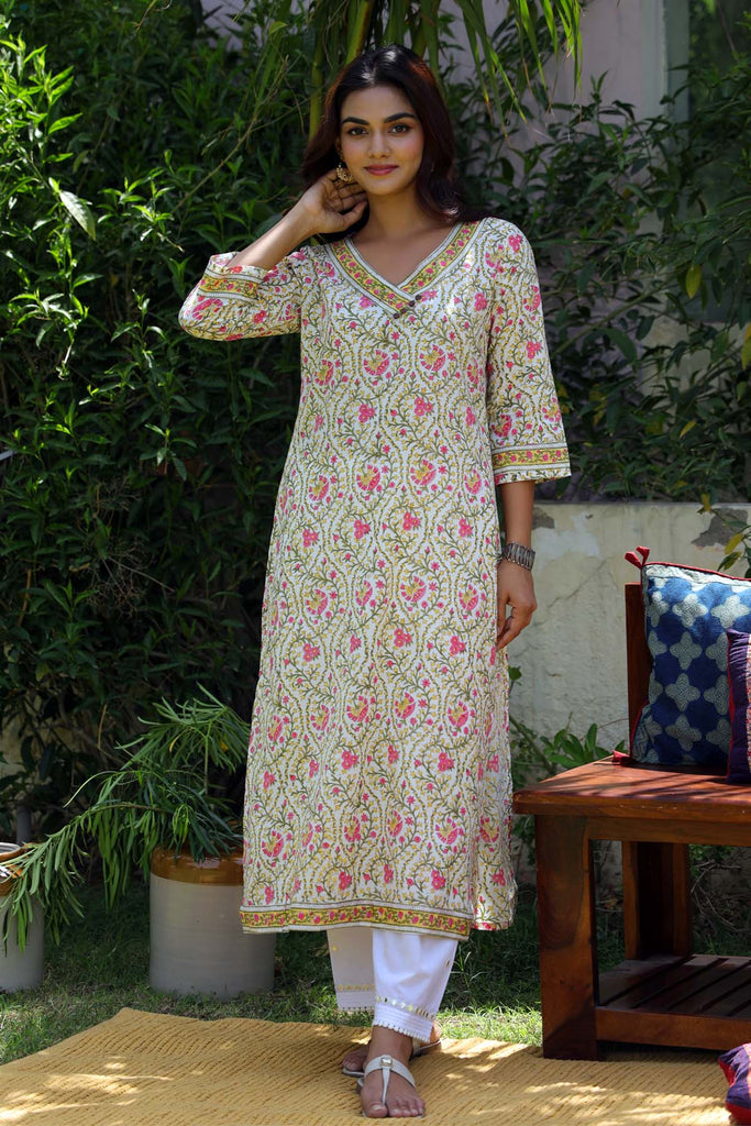 Hand Block Floral Print Kurta
