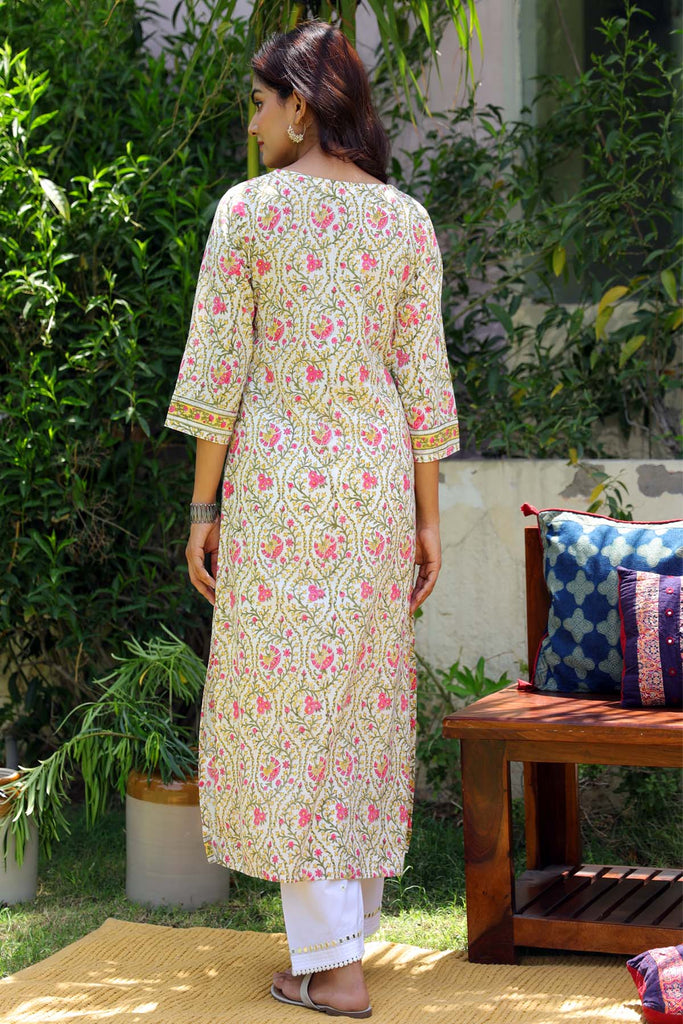 Hand Block Floral Print Kurta
