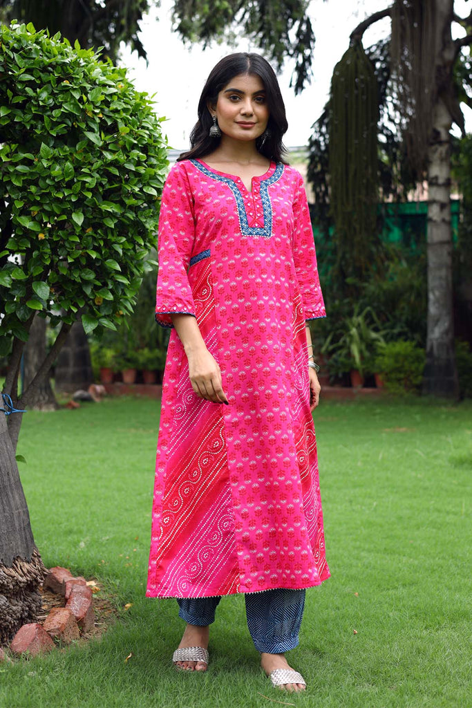 Kalidaar A-Line kurta in Magenta Pink color