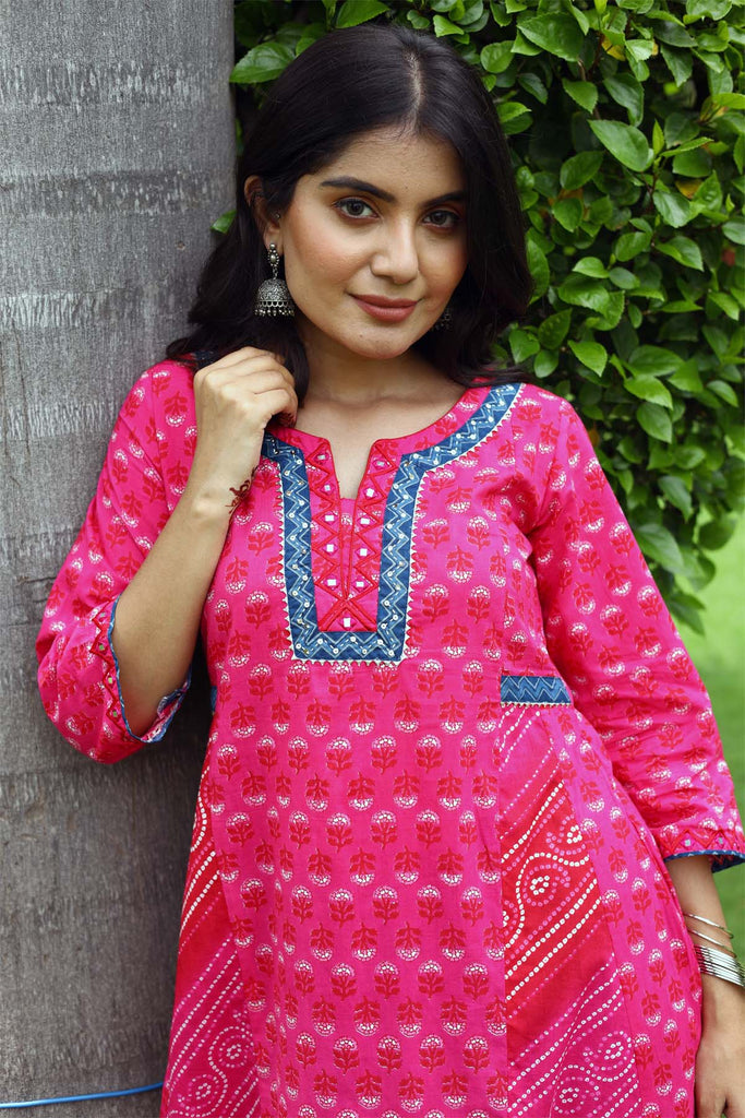 Kalidaar A-Line kurta in Magenta Pink color