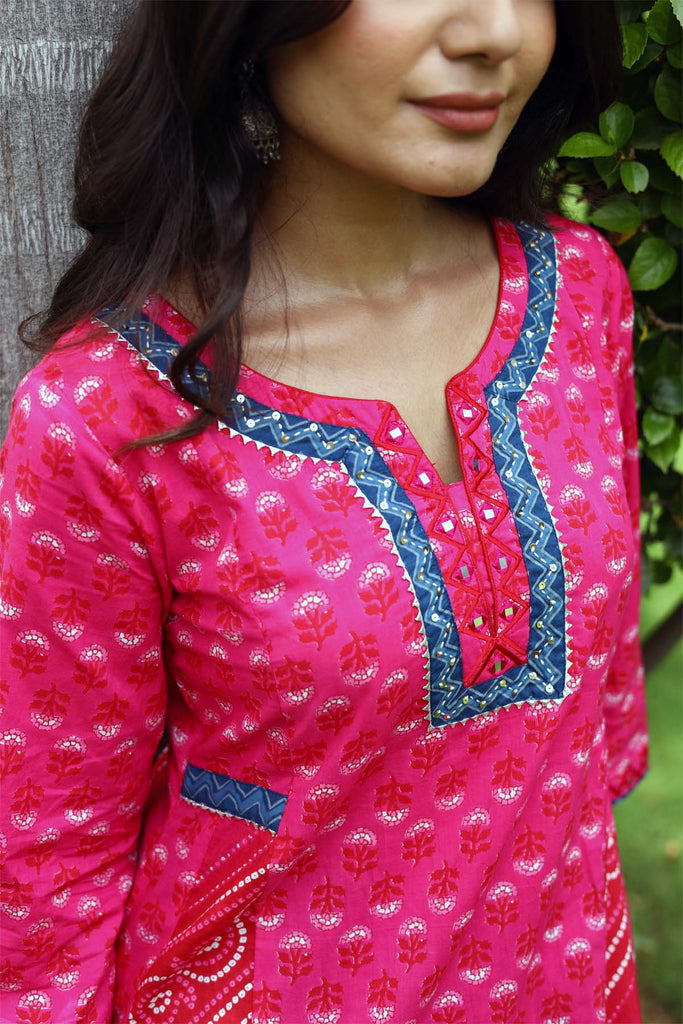Kalidaar A-Line kurta in Magenta Pink color