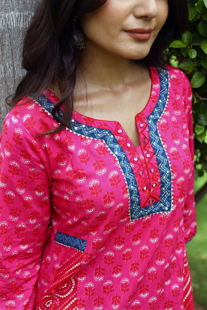 Kalidaar A-Line kurta in Magenta Pink color