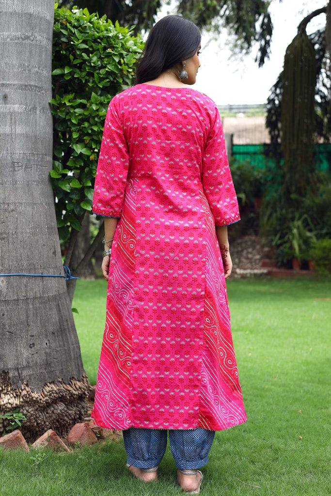 Kalidaar A-Line kurta in Magenta Pink color